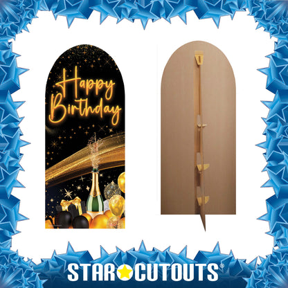 SC4612 Black & Gold Birthday Backdrop Sailboard Cardboard Cut Out Height 185cm