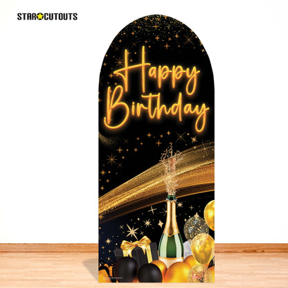 SC4612 Black & Gold Birthday Backdrop Sailboard Cardboard Cut Out Height 185cm