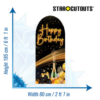 SC4612 Black & Gold Birthday Backdrop Sailboard Cardboard Cut Out Height 185cm