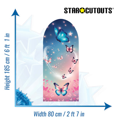 SC4613 Pink and Blue Butterfly Backdrop Sailboard Cardboard Cut Out Height 185cm