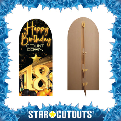 SC4617 Happy Birthday Black Gold Countdown 18 Backdrop Sailboard Cardboard Cut Out Height 185cm