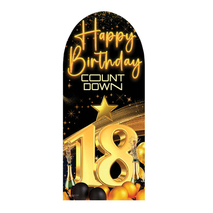 SC4617 Happy Birthday Black Gold Countdown 18 Backdrop Sailboard Cardboard Cut Out Height 185cm