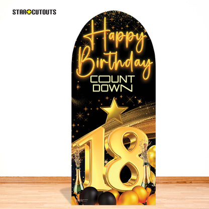 SC4617 Happy Birthday Black Gold Countdown 18 Backdrop Sailboard Cardboard Cut Out Height 185cm