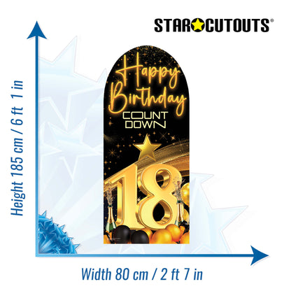 SC4617 Happy Birthday Black Gold Countdown 18 Backdrop Sailboard Cardboard Cut Out Height 185cm