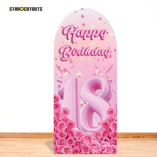 SC4618 Happy Birthday Pink  Gold Stars Roses Backdrop Sailboard Cardboard Cut Out Height 185cm