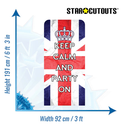SC4622 Keep Calm & Party On Union Jack  Backdrop Single Cardboard Cut Out Height 191cm