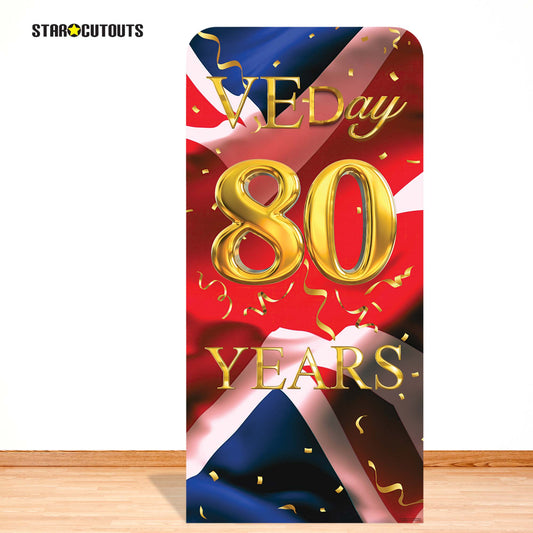 SC4623 VE Day Gold 80 Years Union Jack Flag Backdrop Single Cardboard Cut Out Height 191cm