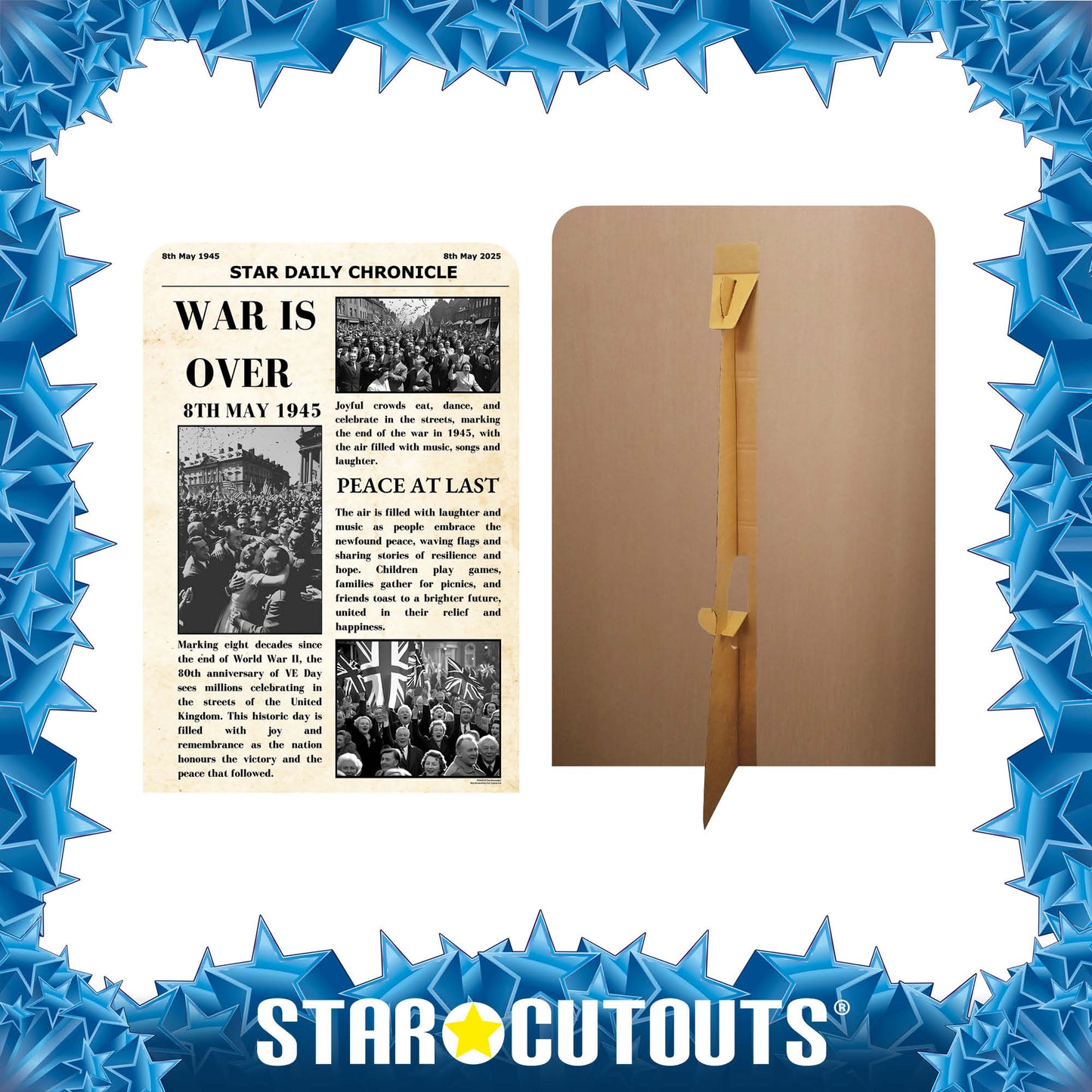 SC4626 War Is Over Newspaper Small  Vintage Backdrop Single Cardboard Cut Out Height 134cm