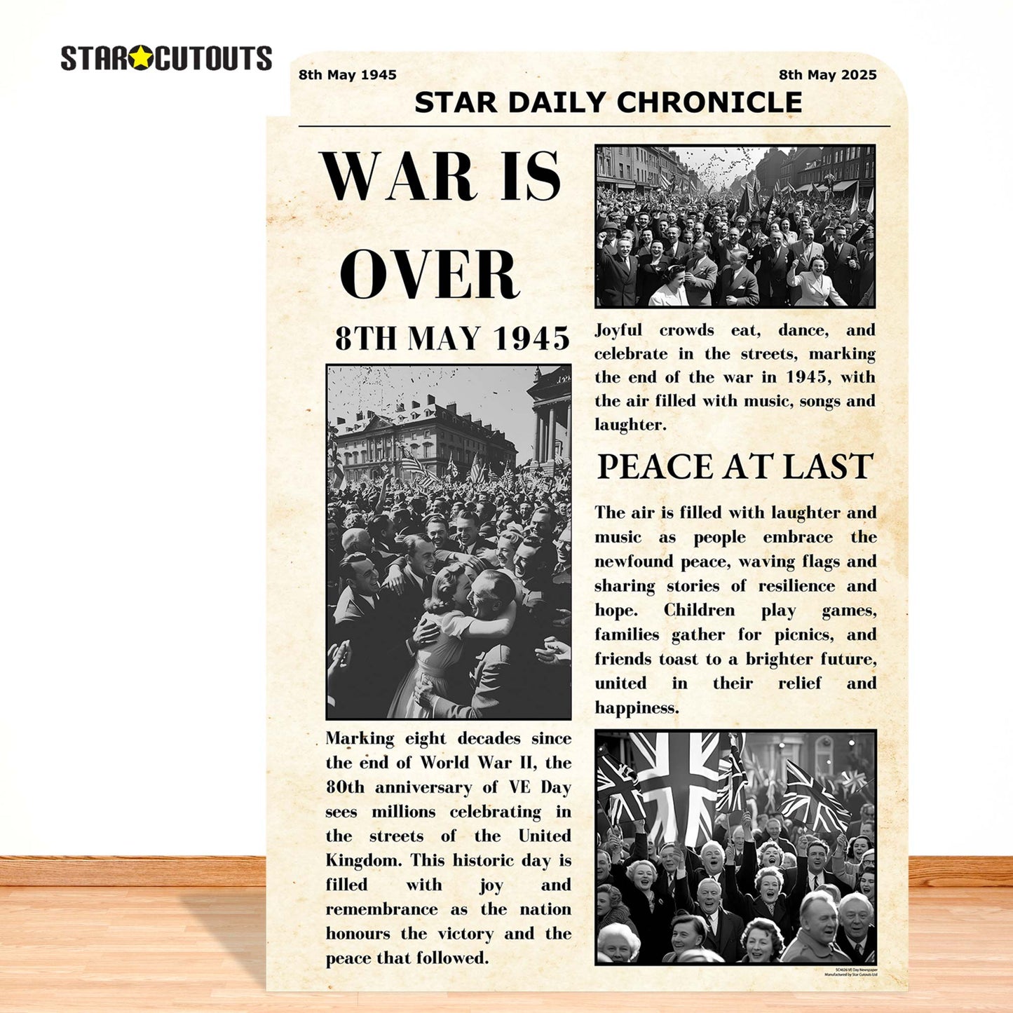 SC4626 War Is Over Newspaper Small  Vintage Backdrop Single Cardboard Cut Out Height 134cm