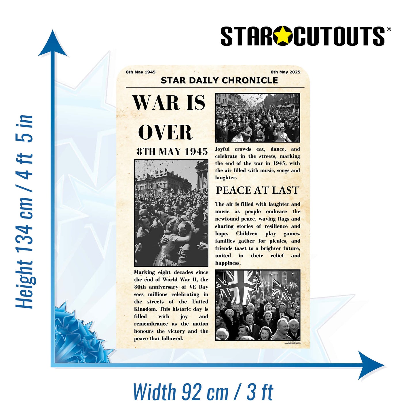 SC4626 War Is Over Newspaper Small  Vintage Backdrop Single Cardboard Cut Out Height 134cm