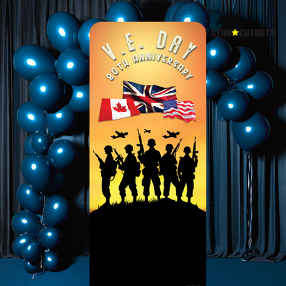 SC4631 VE Day 80th Anniversary Soldier Silhouettes Backdrop Single Cardboard Cut Out Height 185cm