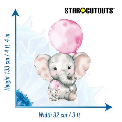 SC4633 Elephant with Pink Balloon Cardboard Cut Out Height 133cm