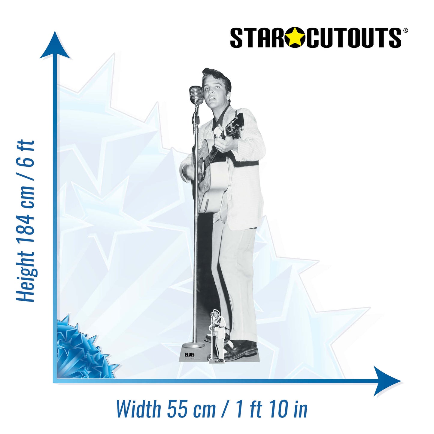 SC4718 Elvis Black & White on Stage Guitar Cardboard Cut Out Height 184cm