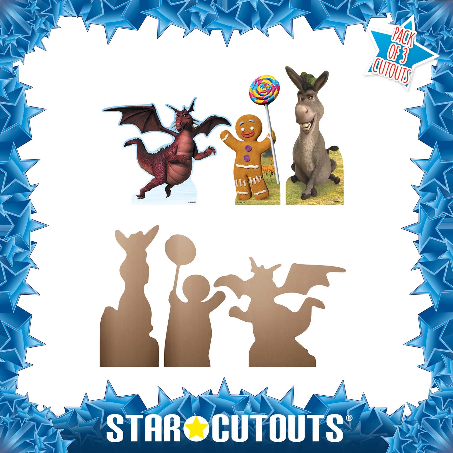 SC4740 Gingy Ginger Bread Man Donkey Dragon  Shrek Shelf Top Pack Cardboard Cutouts Height 28cm