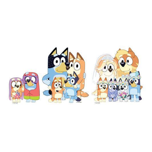 SC4766 Bluey & Bingo, Grannies, Heeler Family & Bluey Family Wedding Shelf Top Pack Cardboard Cutouts Height 21cm