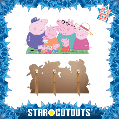 SC4861 Peppa Pig Family Group Cutout - Peppa, George, Mummy, Daddy, Grandpa, Granny and Baby Evie Pig  Cardboard Cut Out Height 91cm