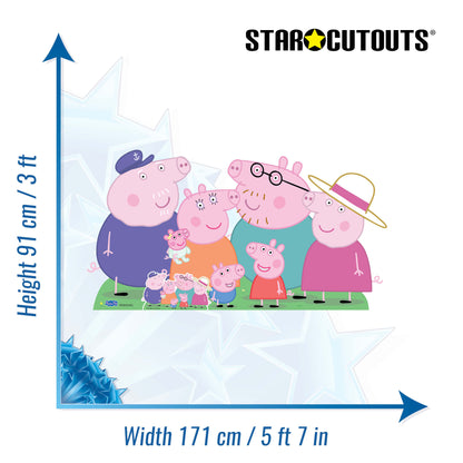 SC4861 Peppa Pig Family Group Cutout - Peppa, George, Mummy, Daddy, Grandpa, Granny and Baby Evie Pig  Cardboard Cut Out Height 91cm