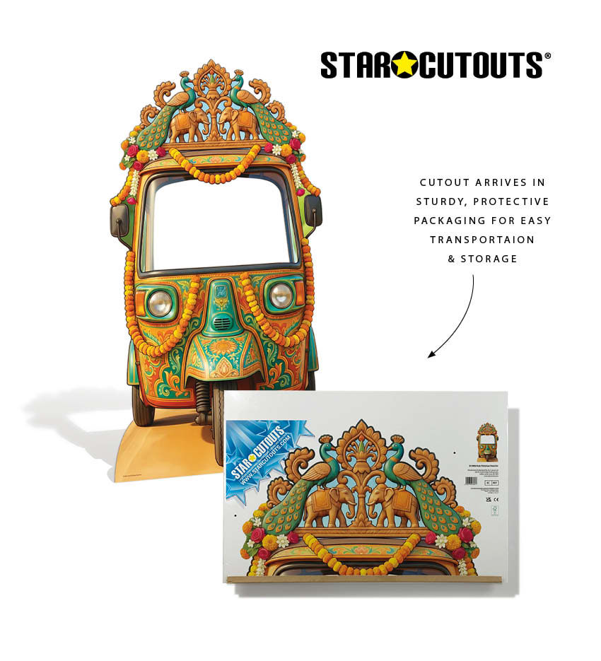 SC4886 Wedding Tuk Tuk / Auto Rickshaw Backdrop Cardboard Cutout Stand In