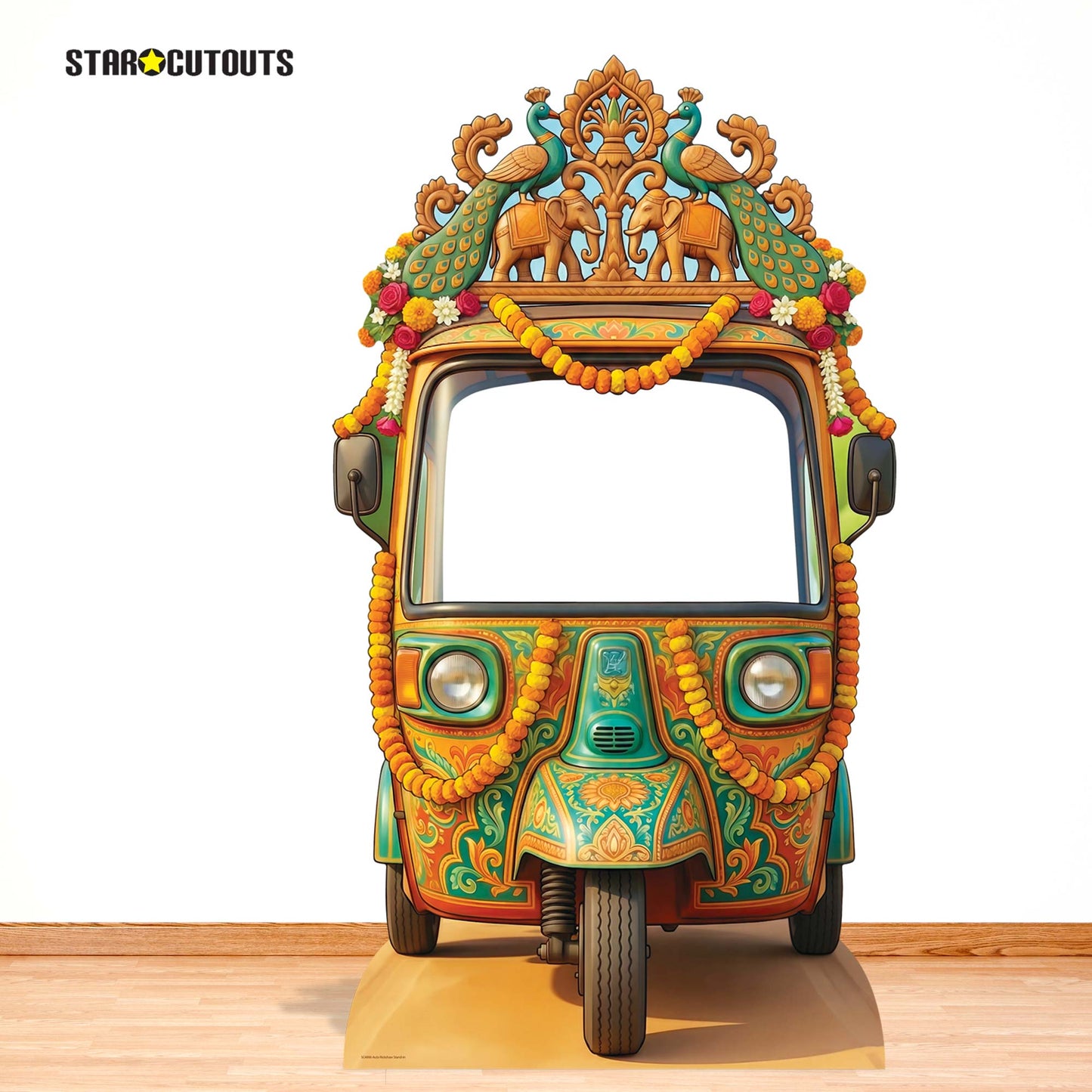 SC4886 Wedding Tuk Tuk / Auto Rickshaw Backdrop Cardboard Cutout Stand In