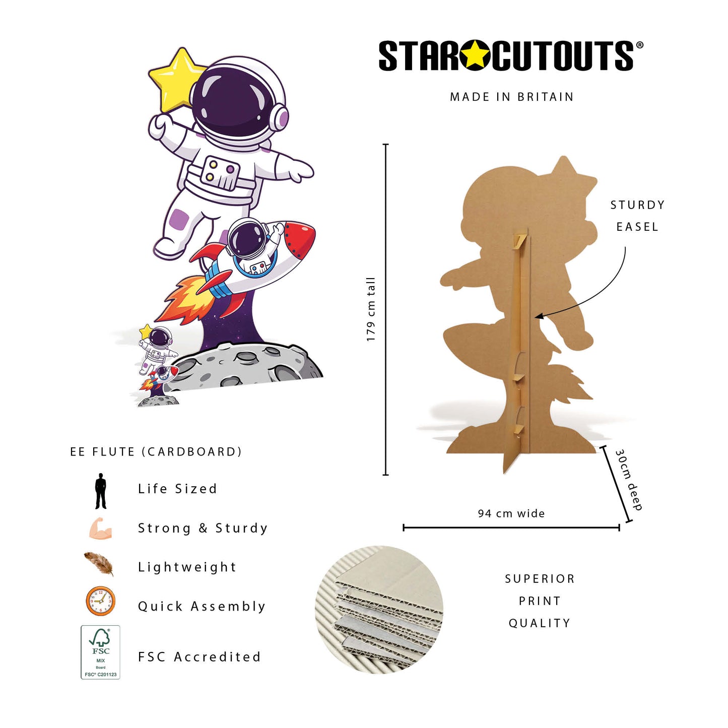 SC4954 Cartoon Cute Astronaut and Rocket Cardboard Cutout Height 179cm Includes Desktop