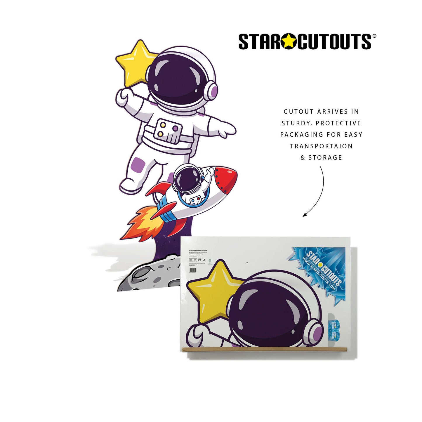 SC4954 Cartoon Cute Astronaut and Rocket Cardboard Cutout Height 179cm Includes Desktop