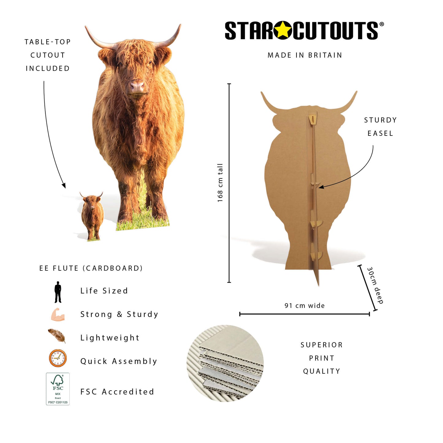 SC5028 Tall Highland Cow in Meadow Cardboard Cutout Height 168cm
