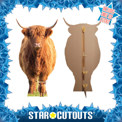 SC5028 Tall Highland Cow in Meadow Cardboard Cutout Height 168cm