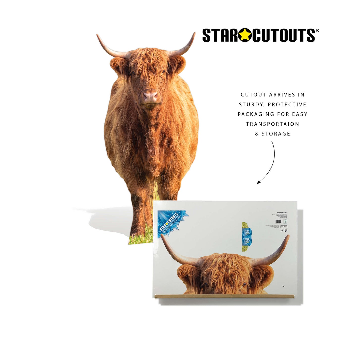 SC5028 Tall Highland Cow in Meadow Cardboard Cutout Height 168cm