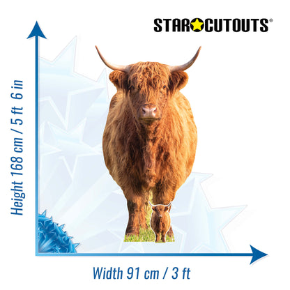 SC5028 Tall Highland Cow in Meadow Cardboard Cutout Height 168cm
