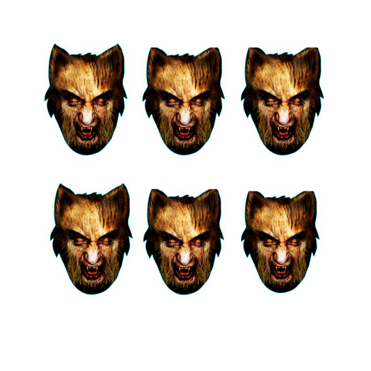 SMP141 Werewolf - Face   Halloween Six Pack Cardboard Face Masks With Tabs and Elastic