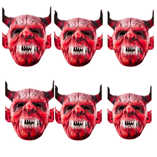 SMP149 Devil - Face   Halloween Six Pack Cardboard Face Masks With Tabs and Elastic