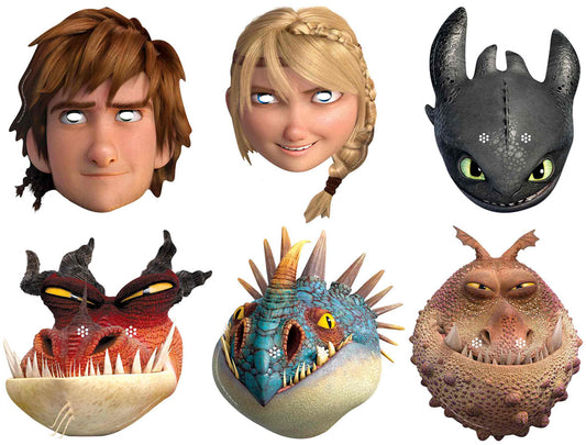 SMP293 How To Train Your Dragon (Multi - Hiccup, Astrid, Toothless, Monstrous Nightmare, Nadder and Gronckle) How to Train Your Dragon Six Pack Cardboard Face Masks With Tabs and Elastic