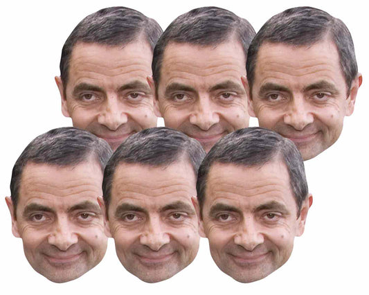 SMP377 Rowan Atkinson  People Six Pack Cardboard Face Masks With Tabs and Elastic