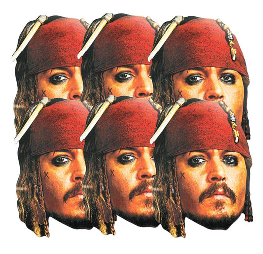 SMP62 Captain Jack Sparrow (Johnny Depp)   Pirates of the Caribbean Six Pack Cardboard Face Masks With Tabs and Elastic