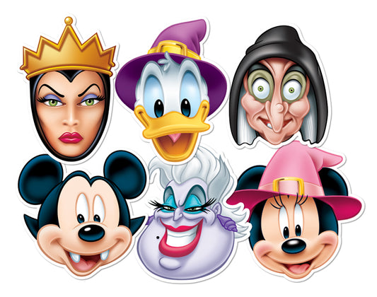 SMP68 Disney Halloween Party  - (Mickey Vampire, Minnie Witch, Donald Wizard, Ursula, Wicked Witch & Wicked Queen Halloween Six Pack Cardboard Face Masks With Tabs and Elastic