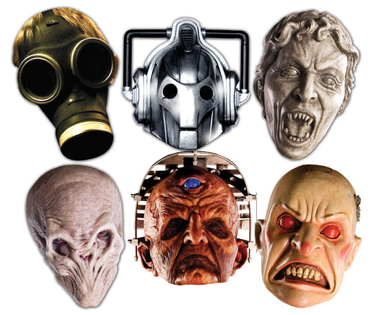 SMP70 Doctor Who - Monster Halloween s, Party  (Cyberman, Smiler, Davros, Weeping Angel, Empty Child & Silent) Doctor Who Six Pack Cardboard Face Masks With Tabs and Elastic