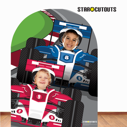 SC716 Racing Cars stand in (child) Cardboard Cut Out Height 120cm
