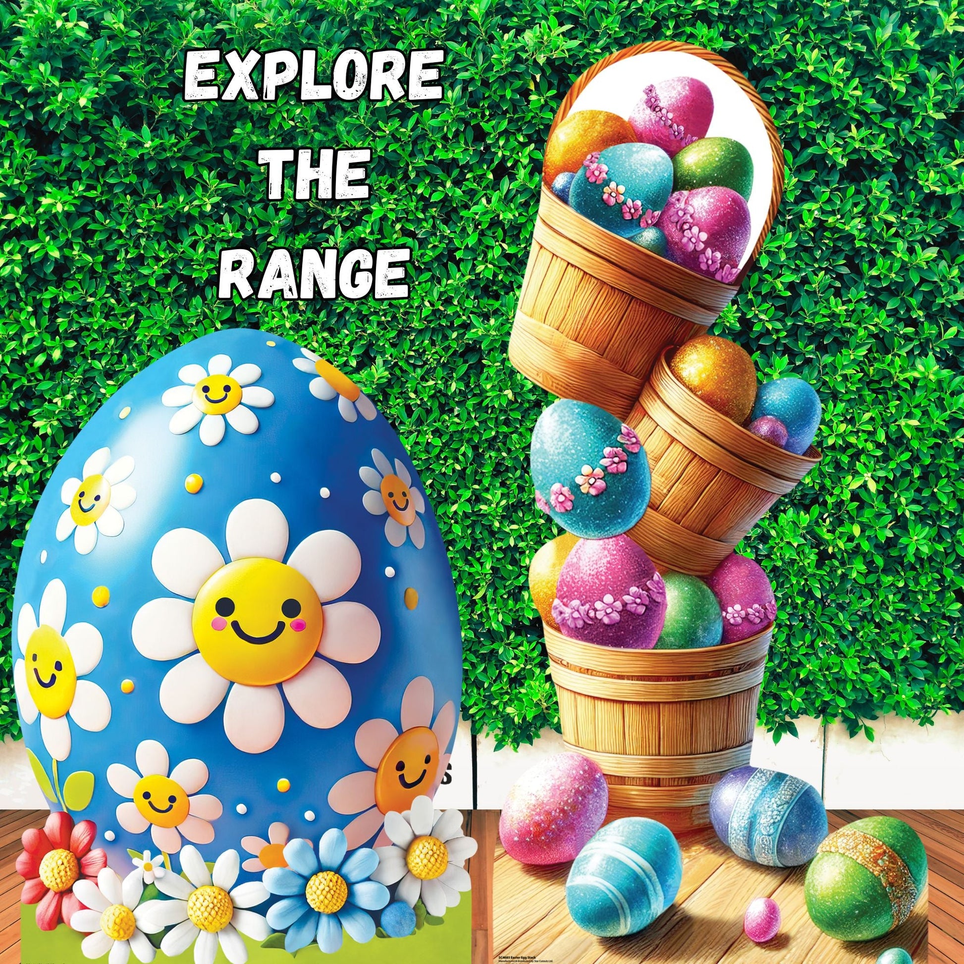 SC4686 Easter Chicks In Basket Cardboard Cut Out Height 94cm