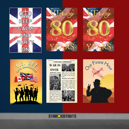 RD080 VE Day 80 Year Celebration Posters – Mixed 6 Pack Cardboard Cut Out Height 44cm