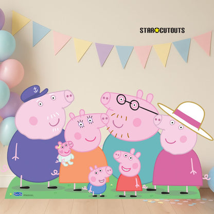 SC4861 Peppa Pig Family Group Cutout - Peppa, George, Mummy, Daddy, Grandpa, Granny and Baby Evie Pig  Cardboard Cut Out Height 91cm