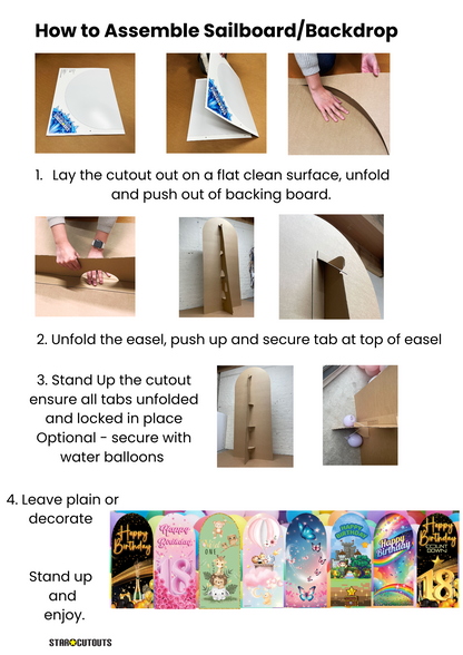 SC4615 Rainbow Birthday Backdrop Sailboard Cardboard Cut Out Height 185cm