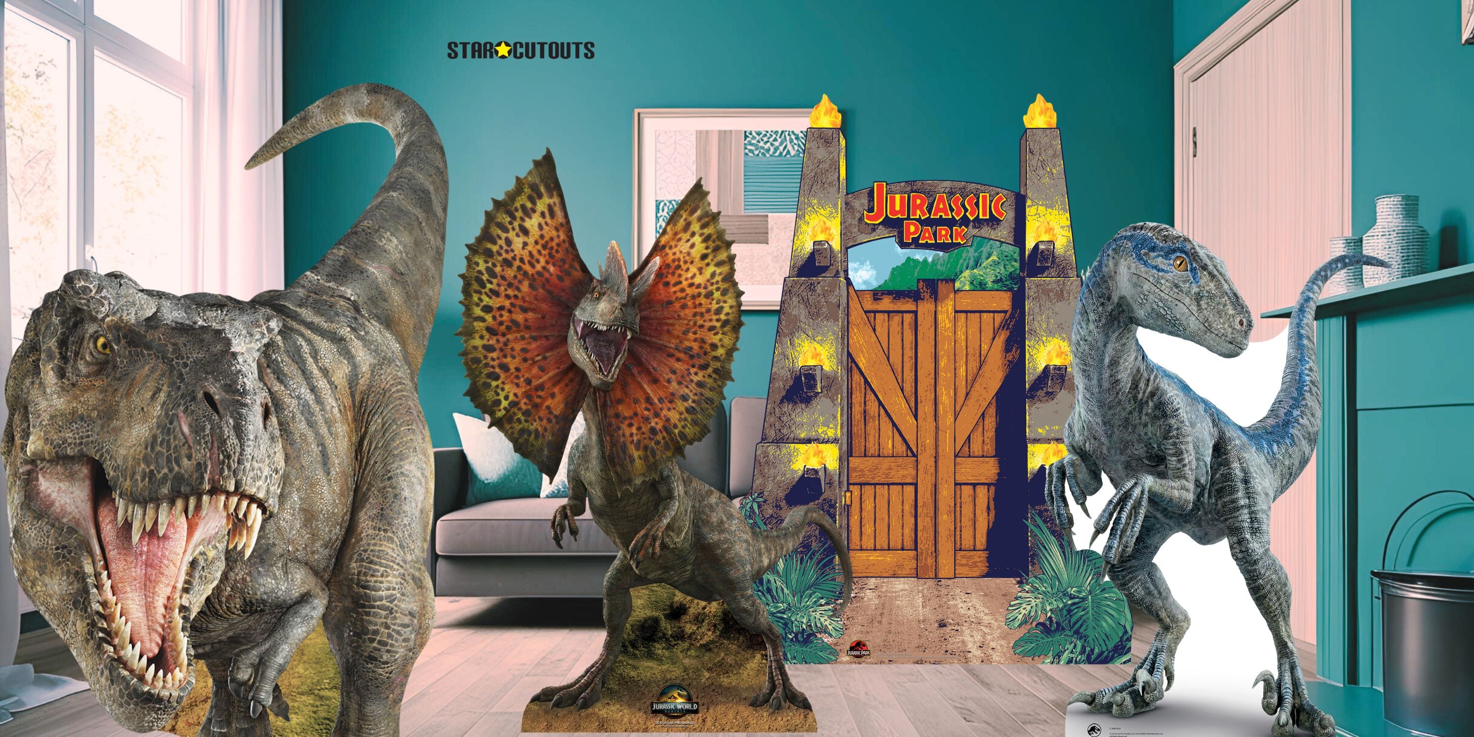 Jurassic Dinosaur Cardboard Cutouts in Room 