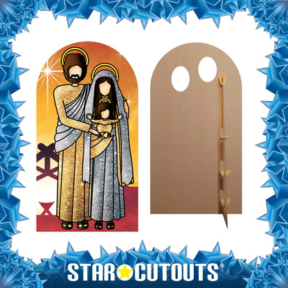 SC1111 Nativity Jesus, Mary and Baby Jesus (Sunset Gold and Silver) Adult Stand-in Cardboard Cut Out Height 174cm