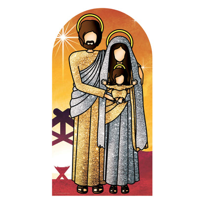 SC1111 Nativity Jesus, Mary and Baby Jesus (Sunset Gold and Silver) Adult Stand-in Cardboard Cut Out Height 174cm