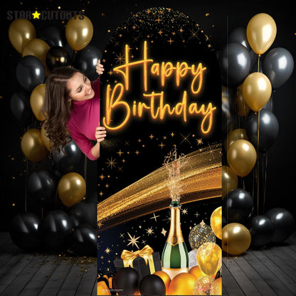 SC4612 Black & Gold Birthday Backdrop Sailboard Cardboard Cut Out Height 185cm