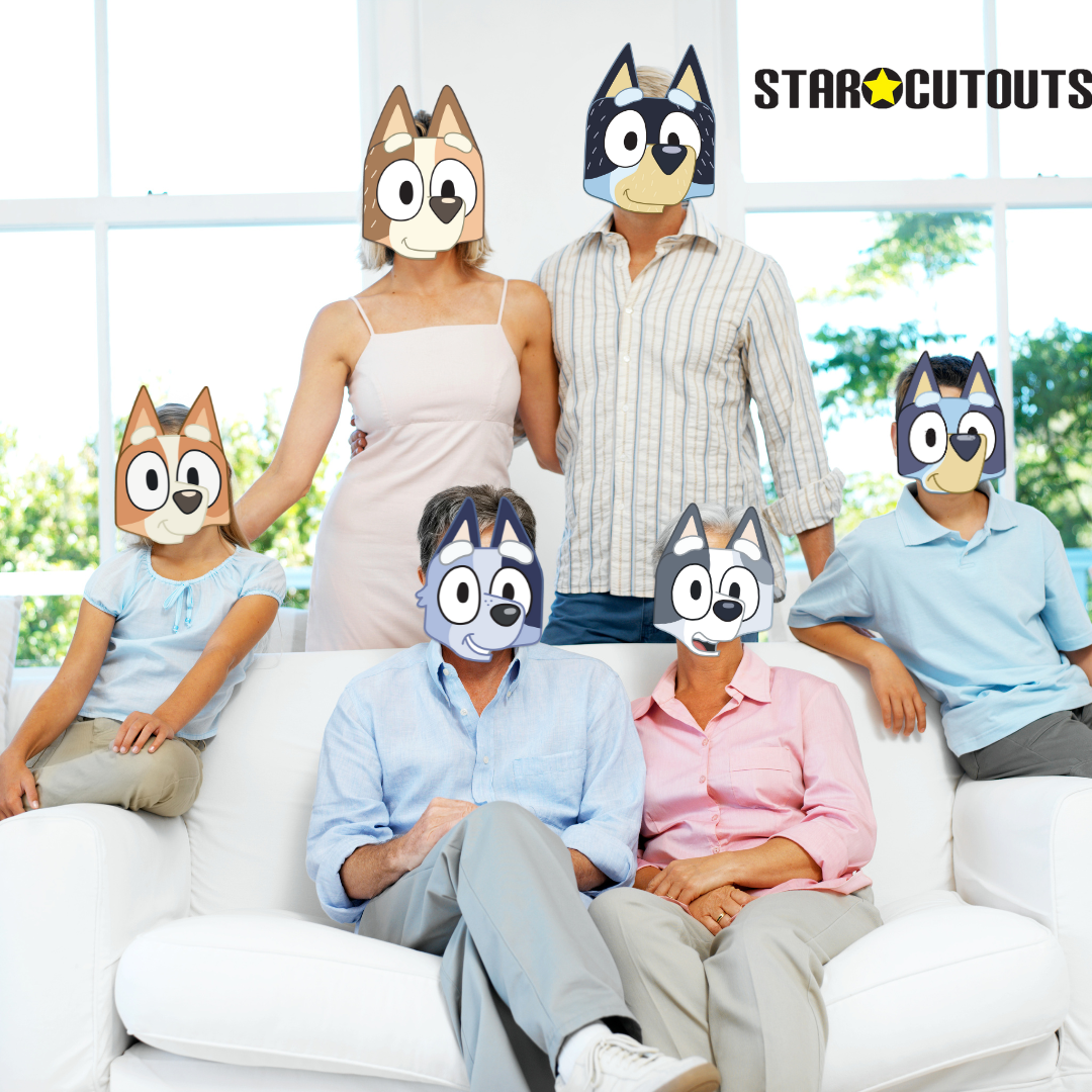SMP502 Six Pack Masks Bluey Family - Bluey x 2, Chilli, Bandit, Muffin , Socks 
