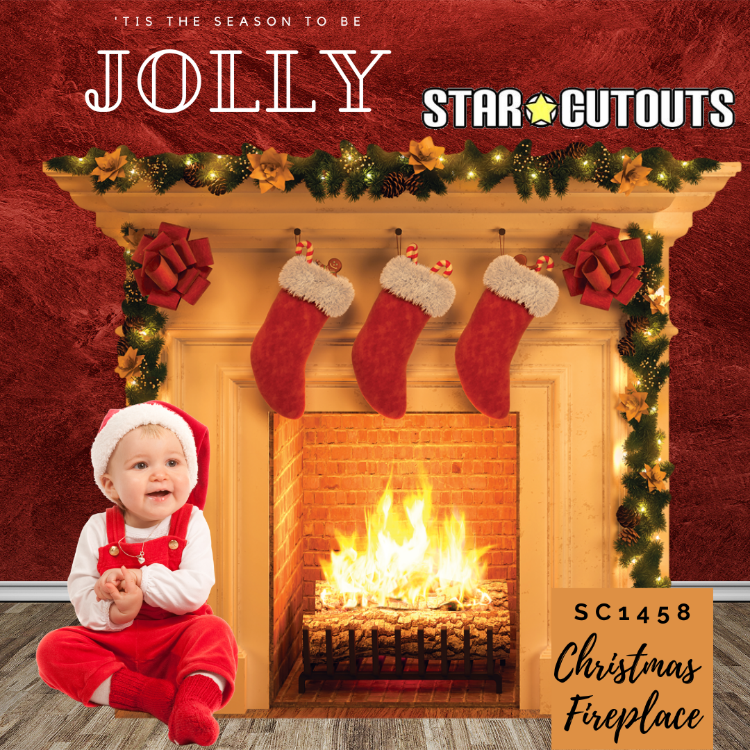 SC1458 Festive 1 dimensional Christmas Fireplace Cardboard Cut Out Height 101cm