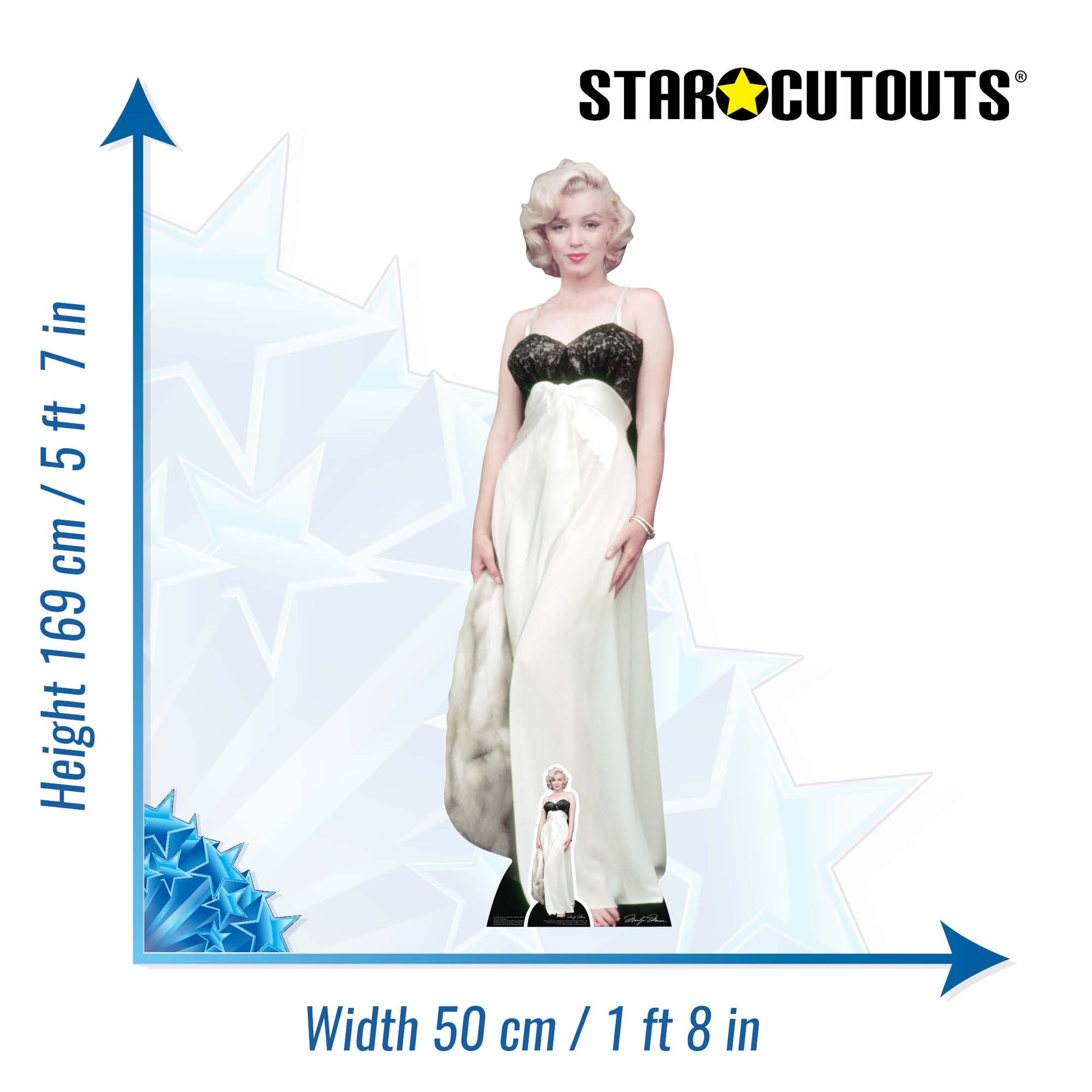 Marilyn Monroe  White Gown and Fur Cardboard Cut Out Height 169cm - Star Cutouts