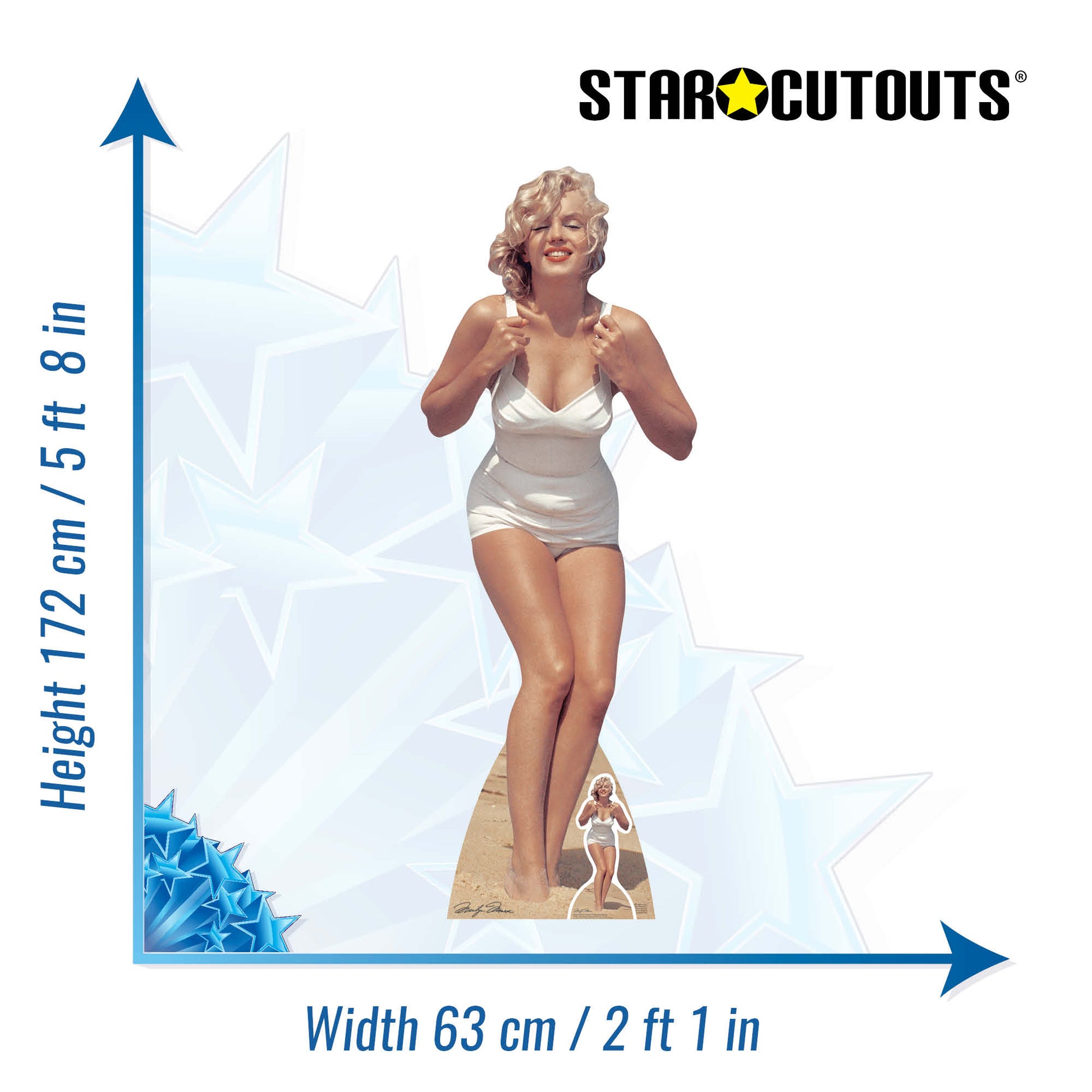 Marilyn Monroe White Swim Suit Cardboard Cut Out Height 172cm - Star Cutouts