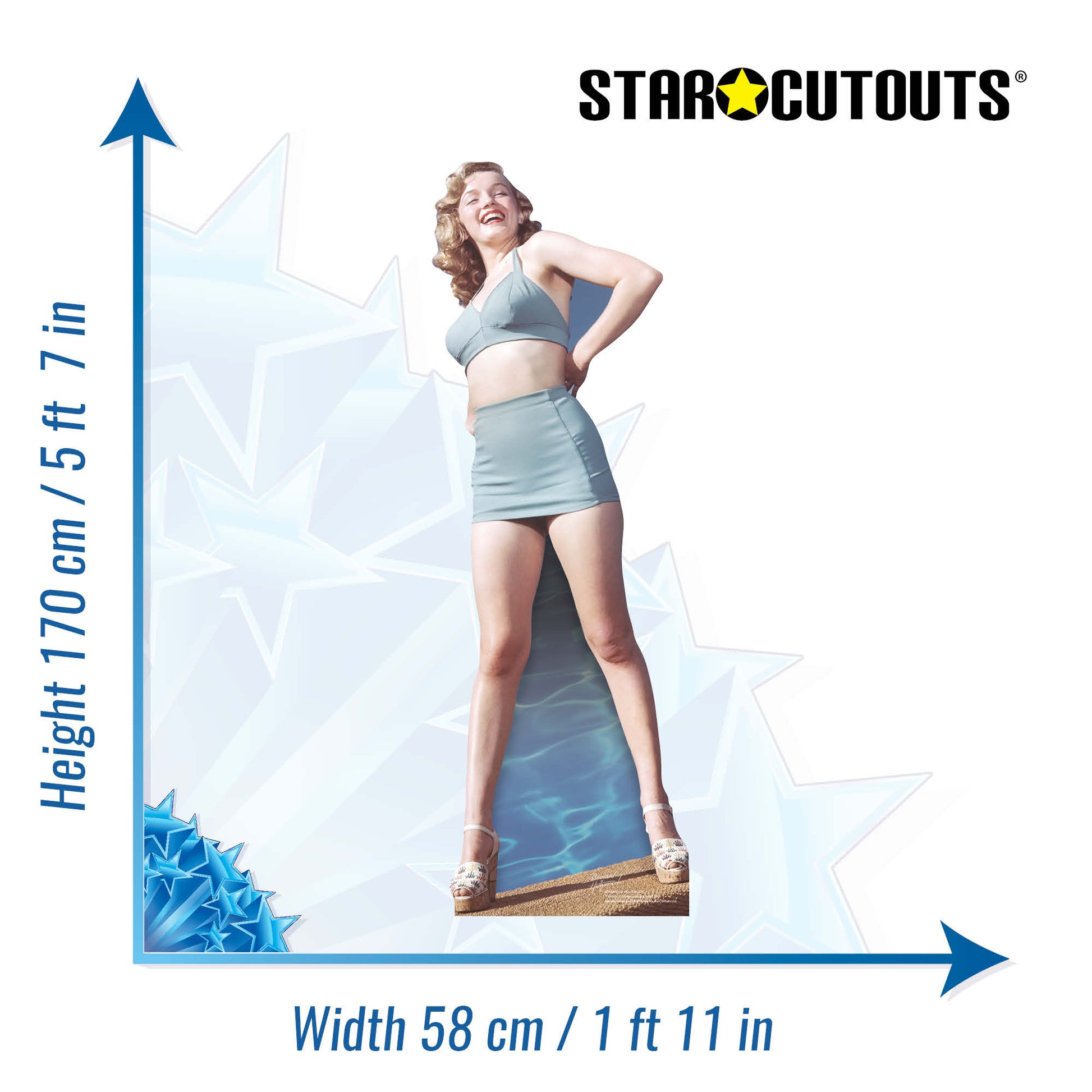 Marilyn Monroe Blue Bikini Cardboard Cut Out Height 170cm - Star Cutouts